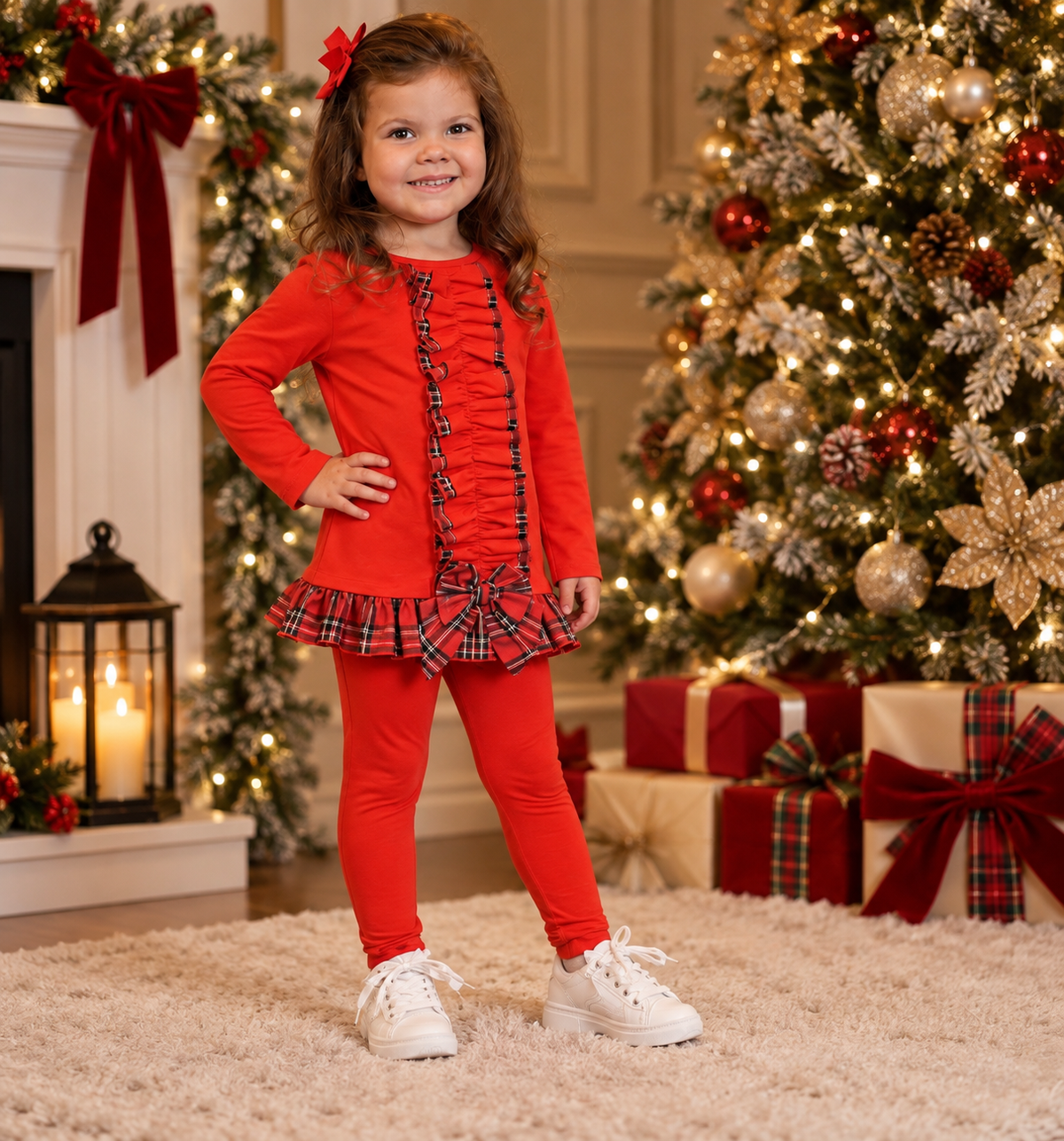 Pippa Girls Tartan Frilly Bow Tracksuit Red