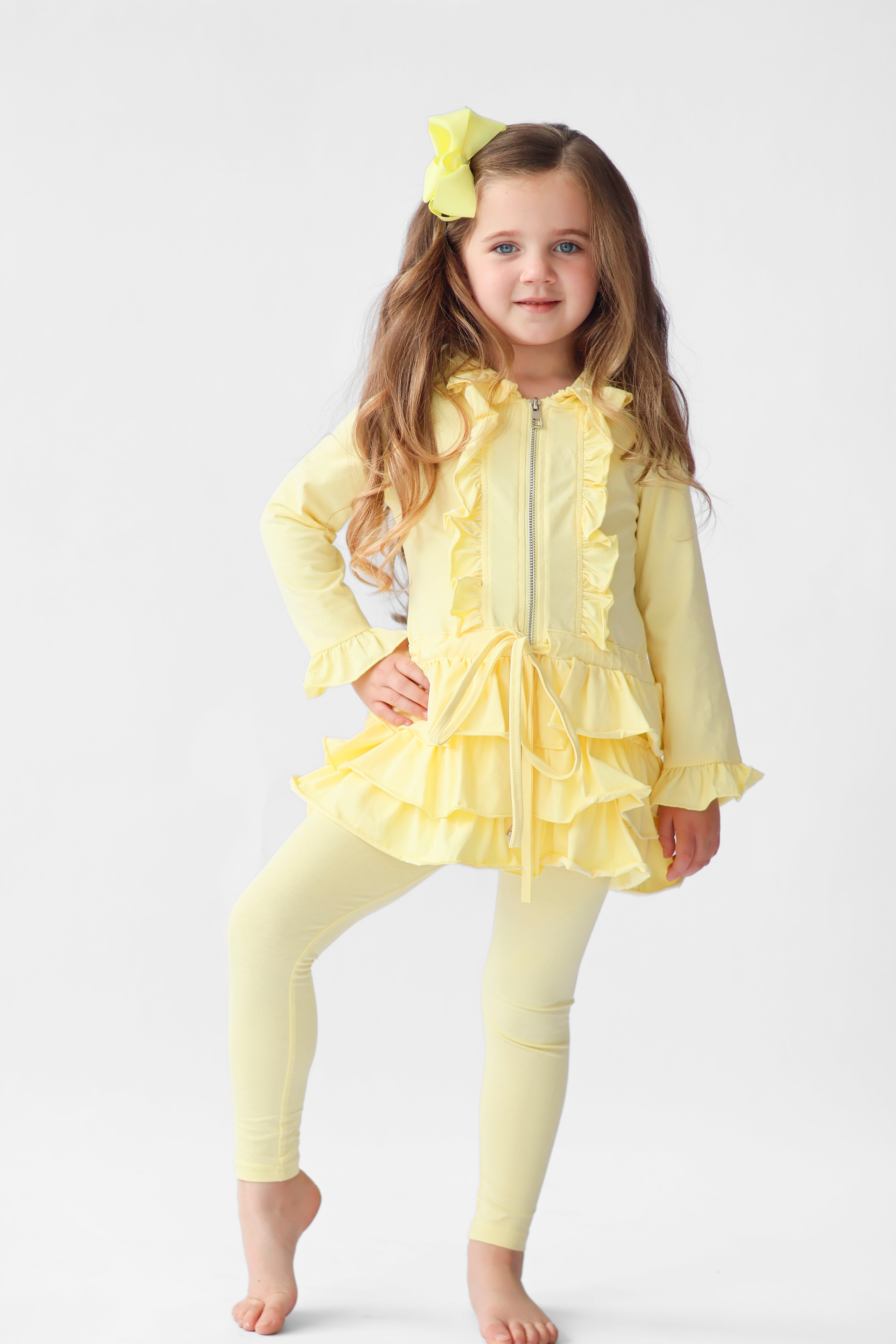 Fern Girls Frilly Ruffle Hem Tracksuit Lemon