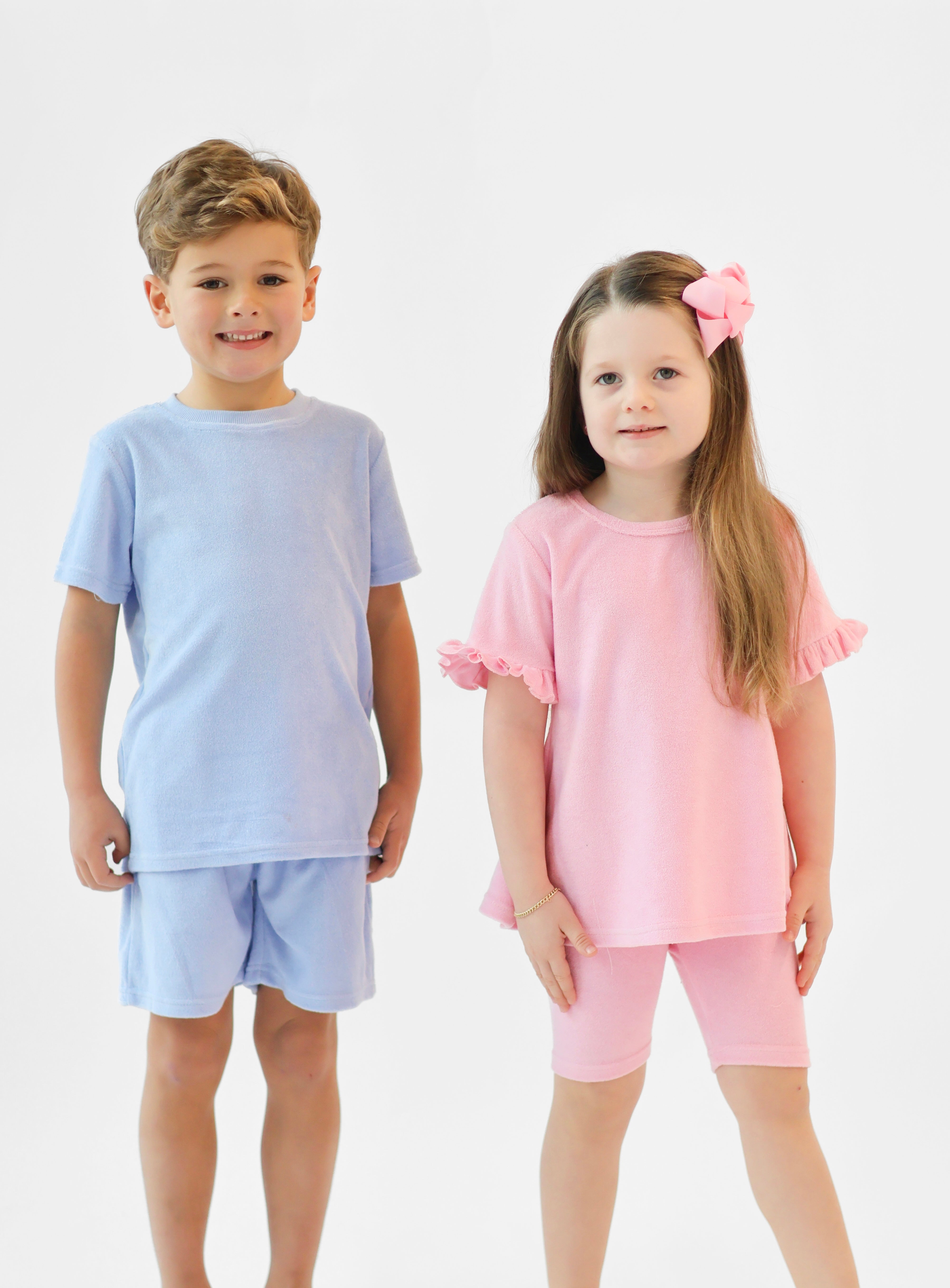 Bobby Terry Towelling Boys Plain Short Set Blue