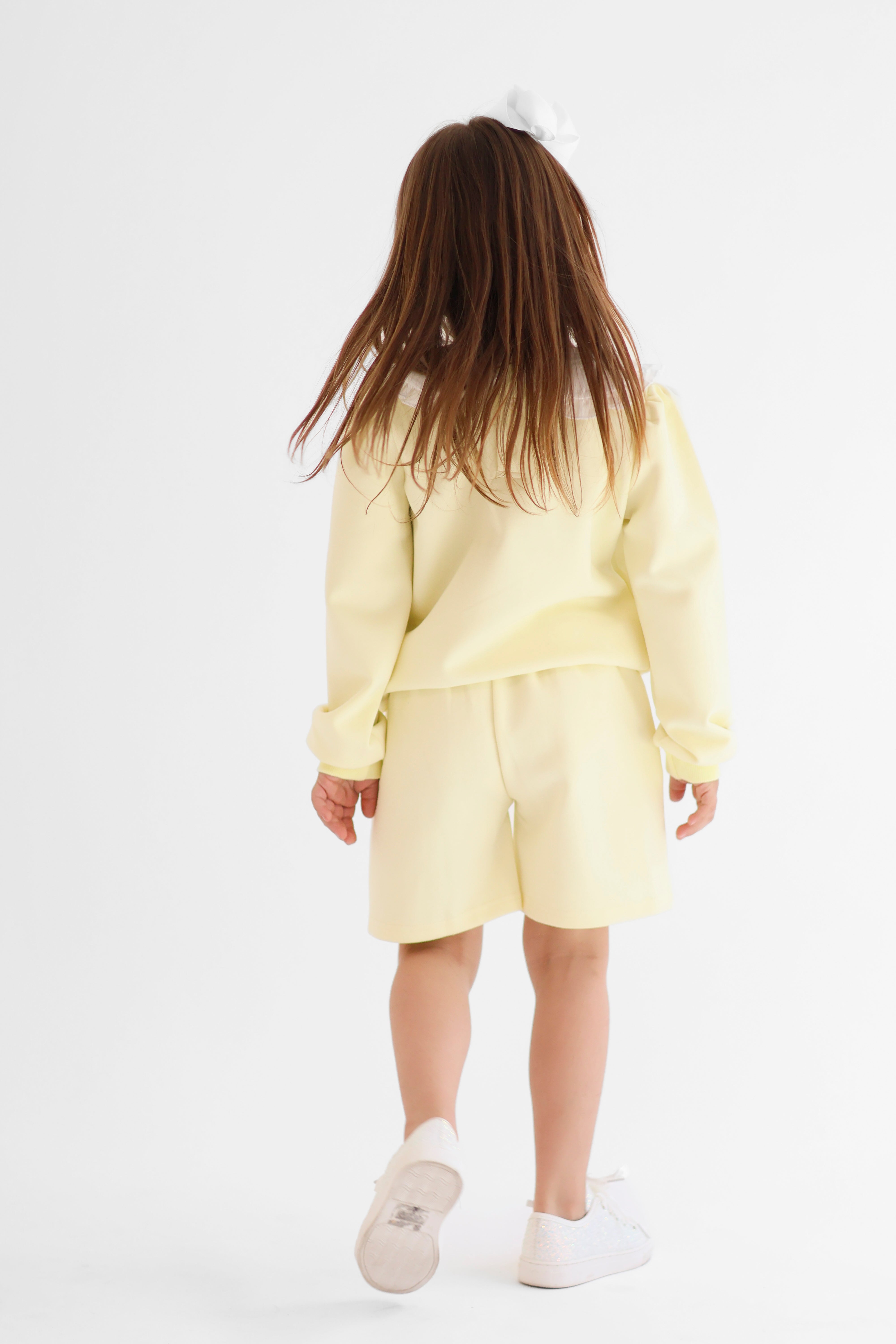 Emily Girls Frilly Collar Jumper & Shorts Set Lemon