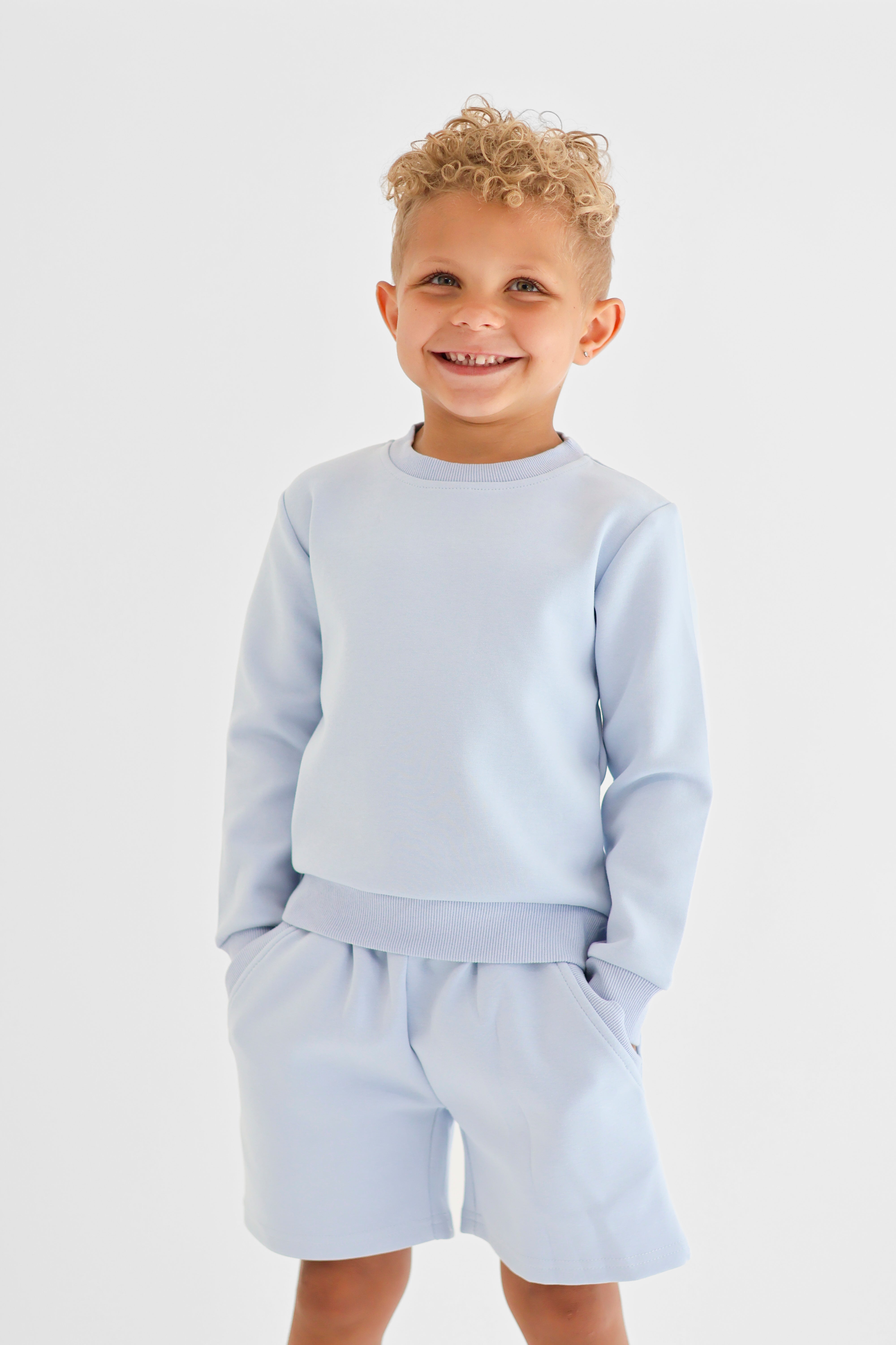 Enzo Boys Plain Jumper & Shorts Set Blue
