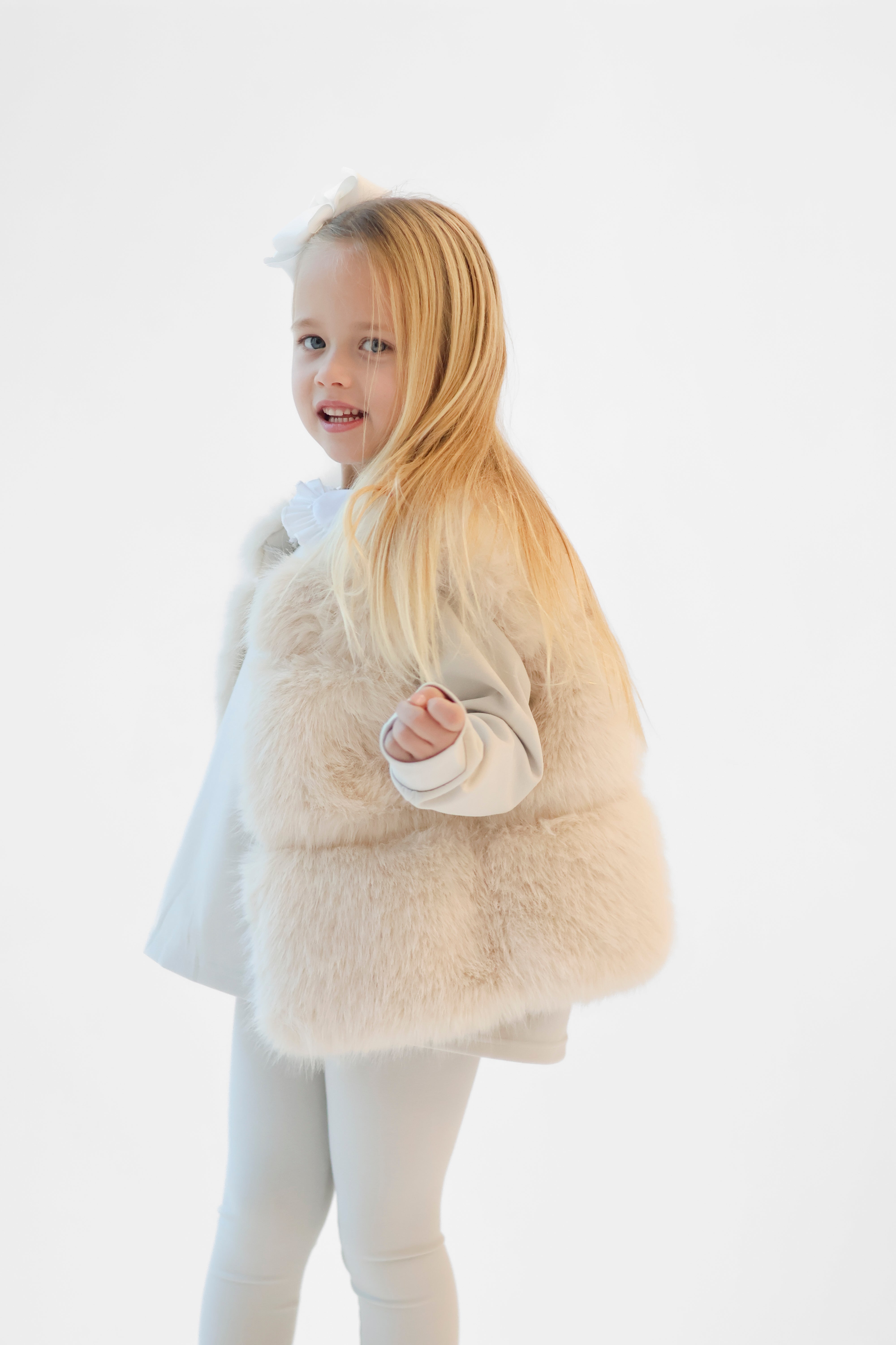 Alora Girls Faux Fur Gilet Cream