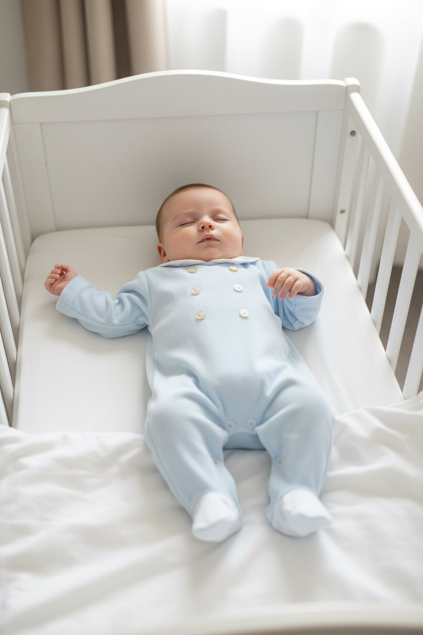 Baby Boys Peter Pan Collar Button Front Babygrow Baby Blue