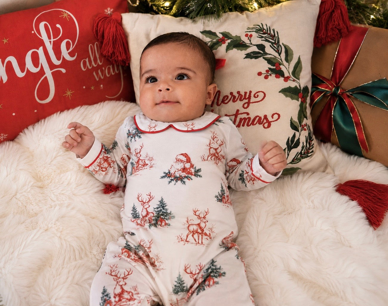 Vintage Toile Christmas Plain Collar Babygrow