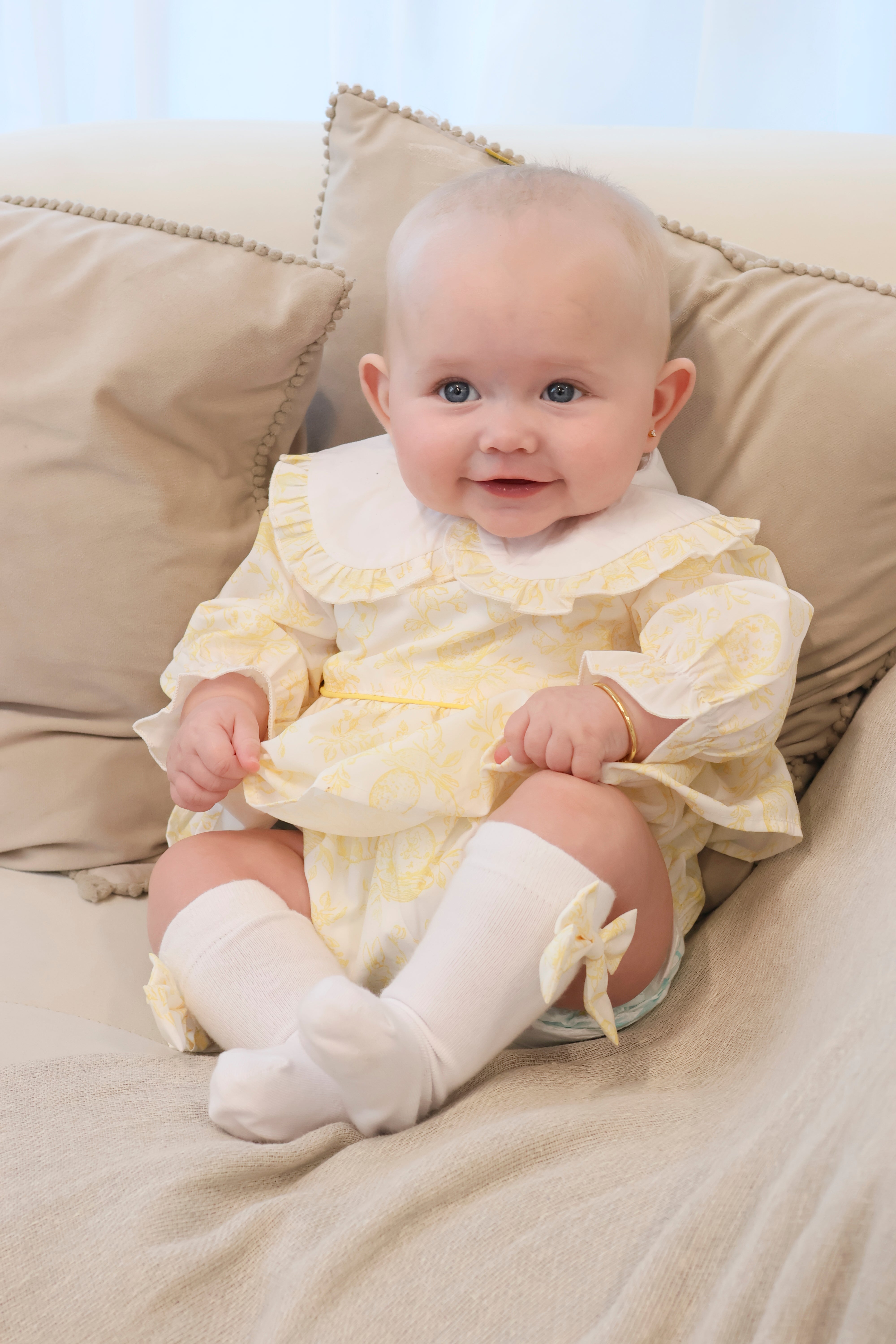 Girls Bunny Print Romper Set Lemon