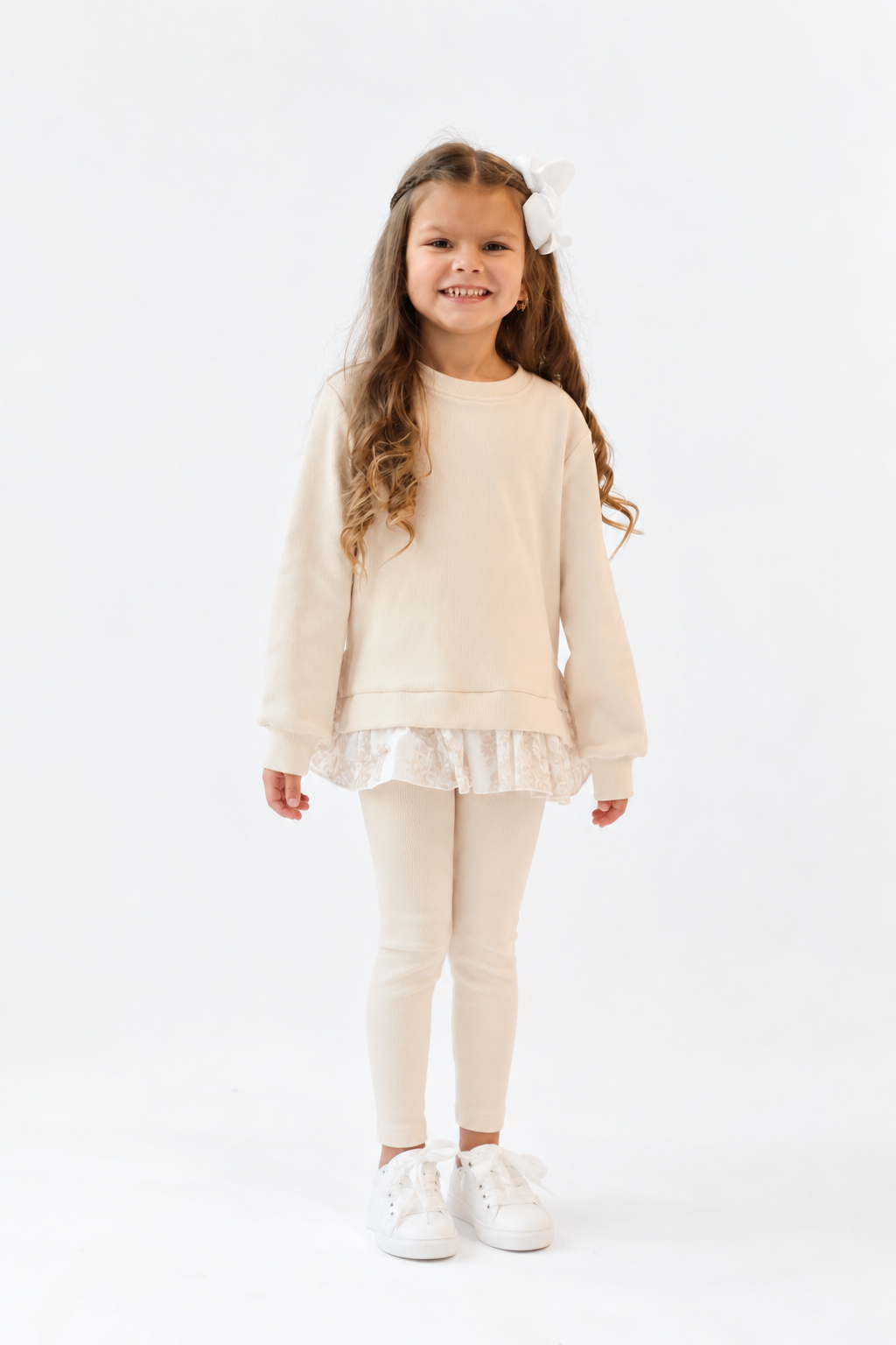 Maeve Ribbed Girls Jumper & Legging Tracksuit Set Beige