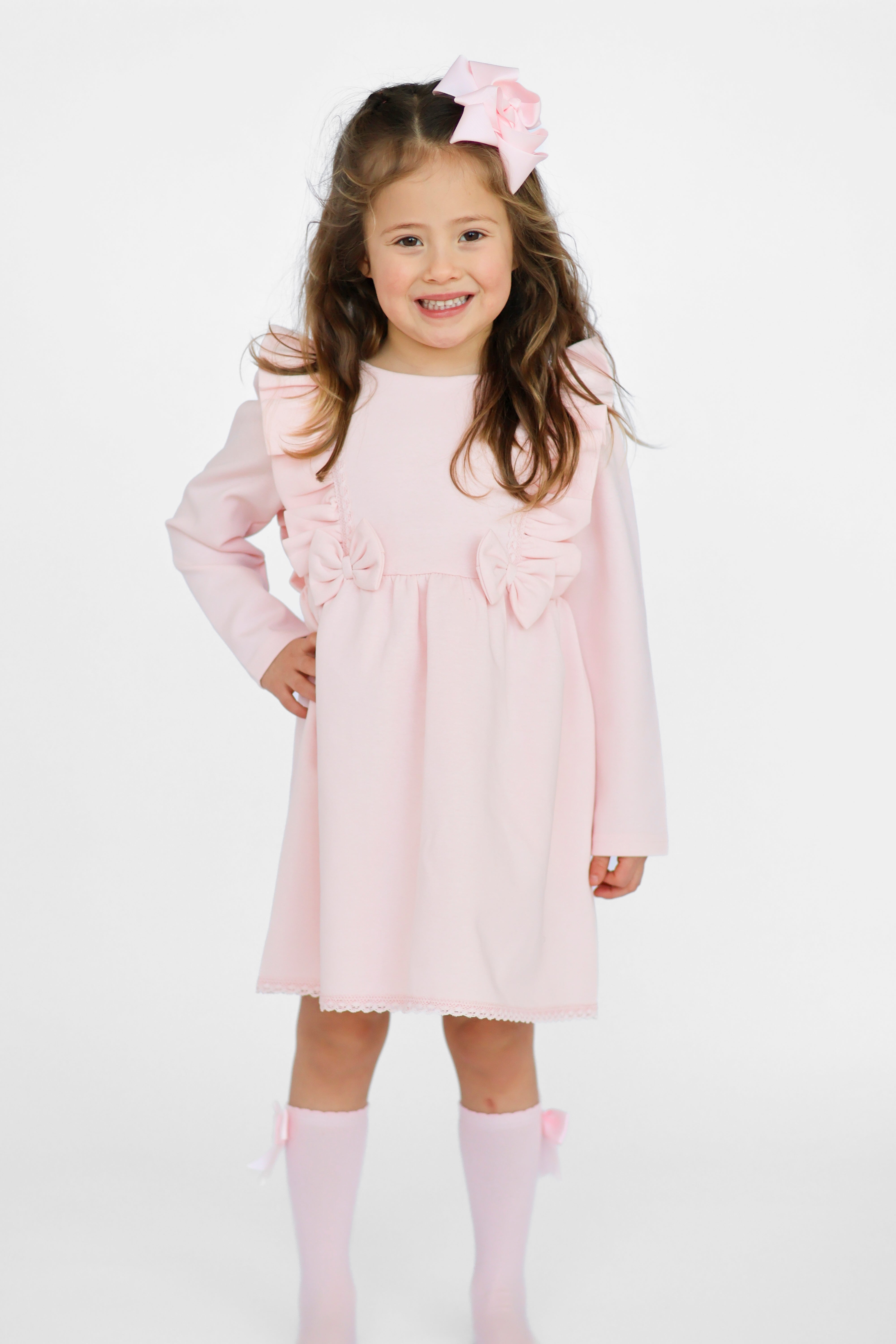 Bella Girls Bow Frill Dress Pink