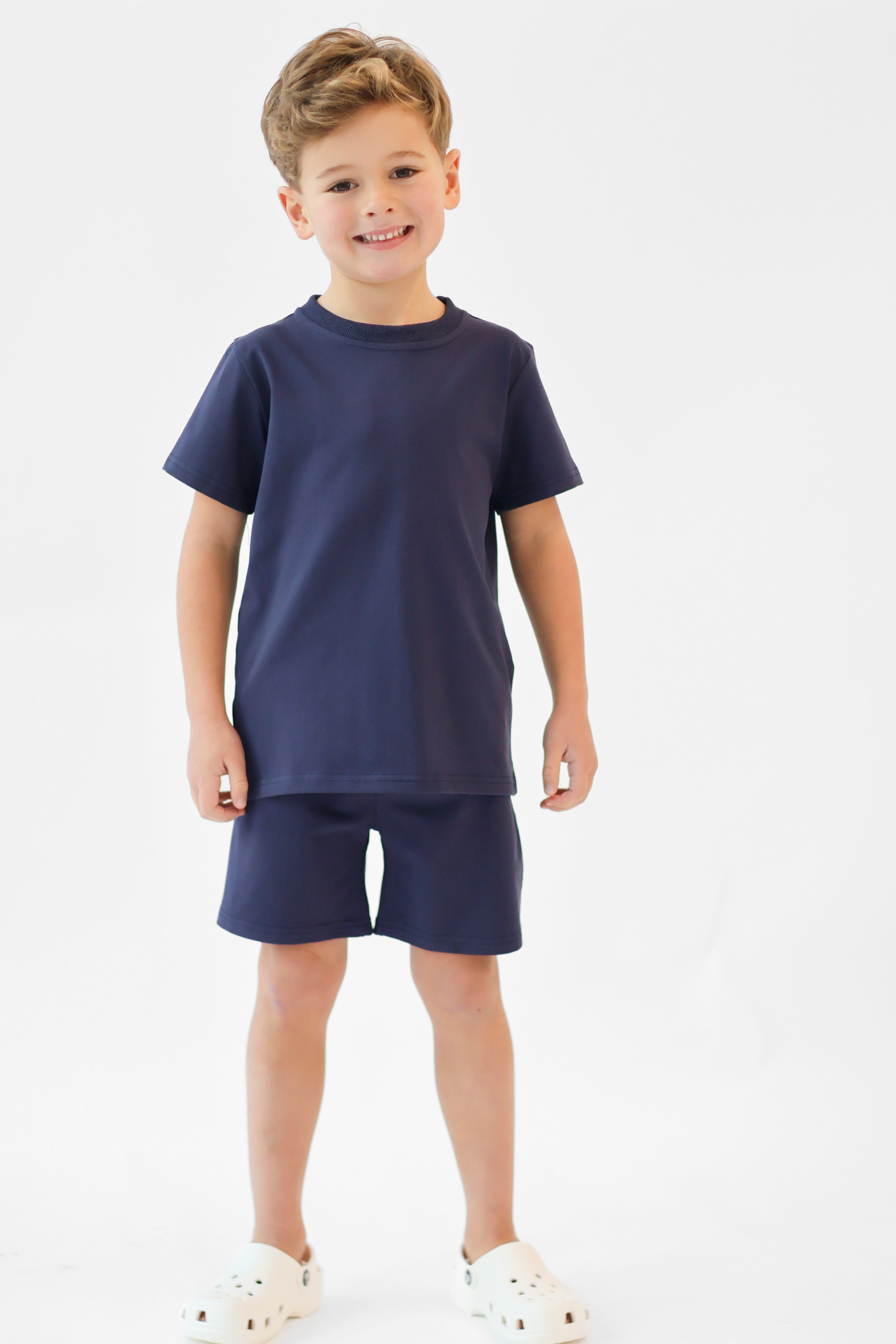 Eddie Boys Plain T-Shirt & Shorts Set Navy