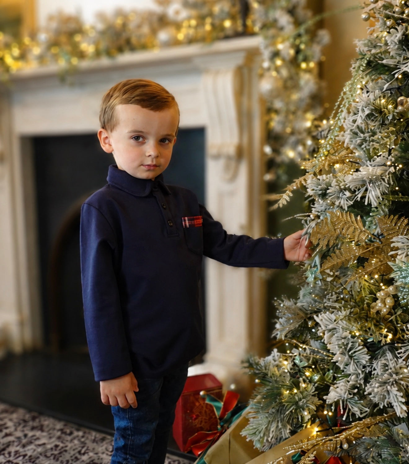 Noel Boys Polo Top Navy Tartan