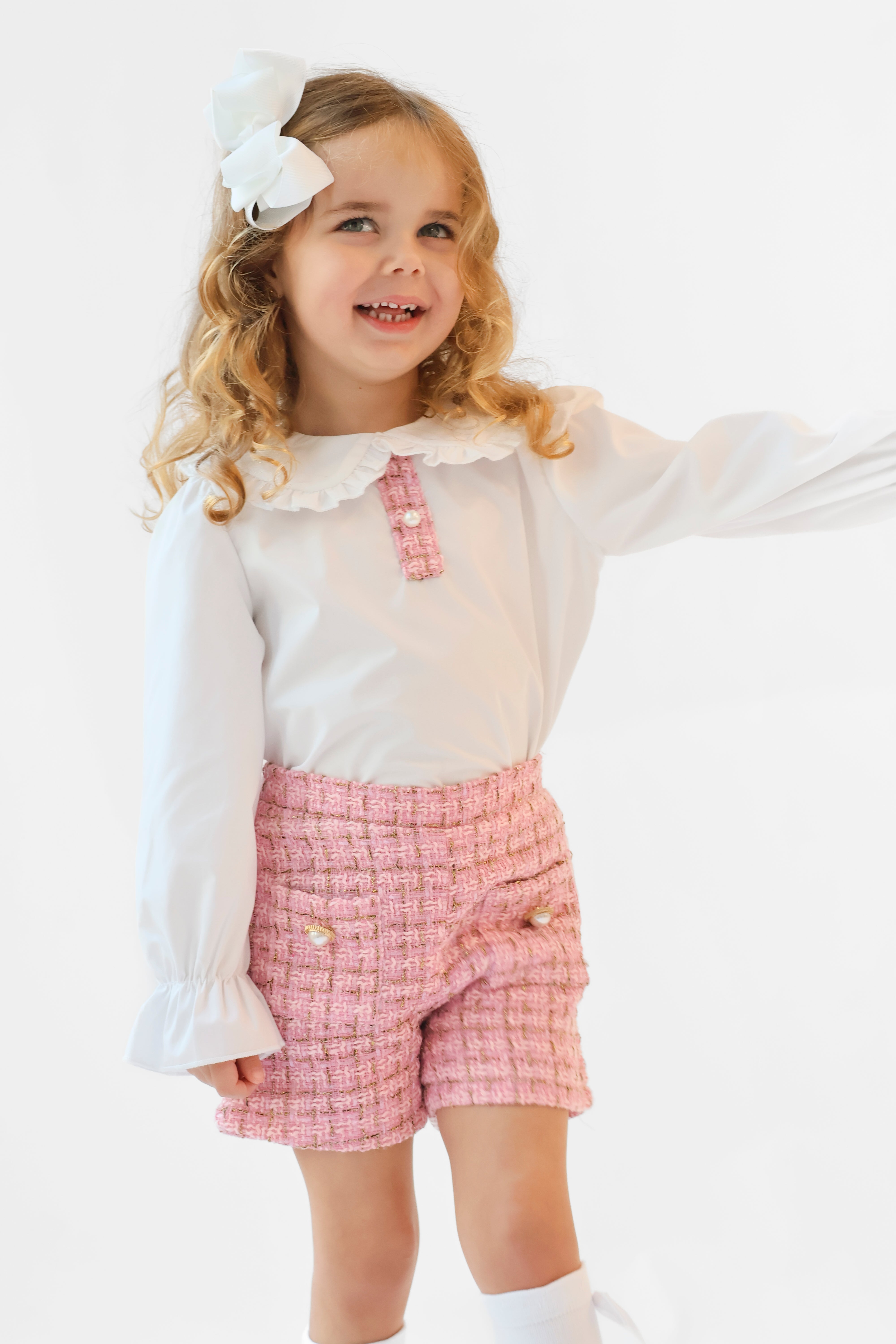 Aria Girls Tweed Look 3 Piece Socks & Hair Bow Pink