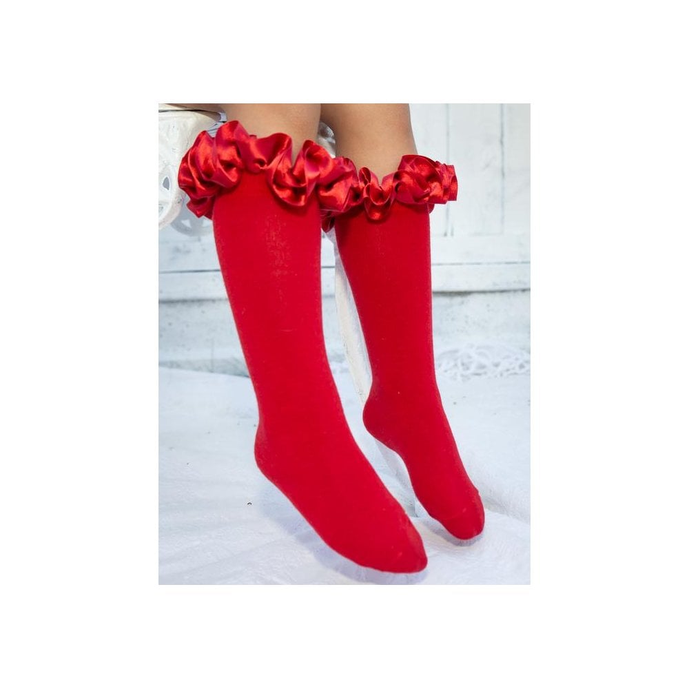 044918 Knee High Ruffle Sock Red