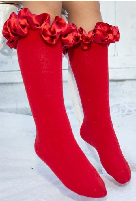 044918 Knee High Ruffle Sock Red