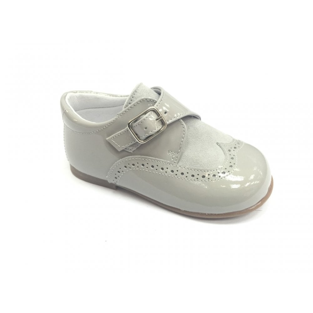 12069 Boys Brogue Buckle Grey Shoe