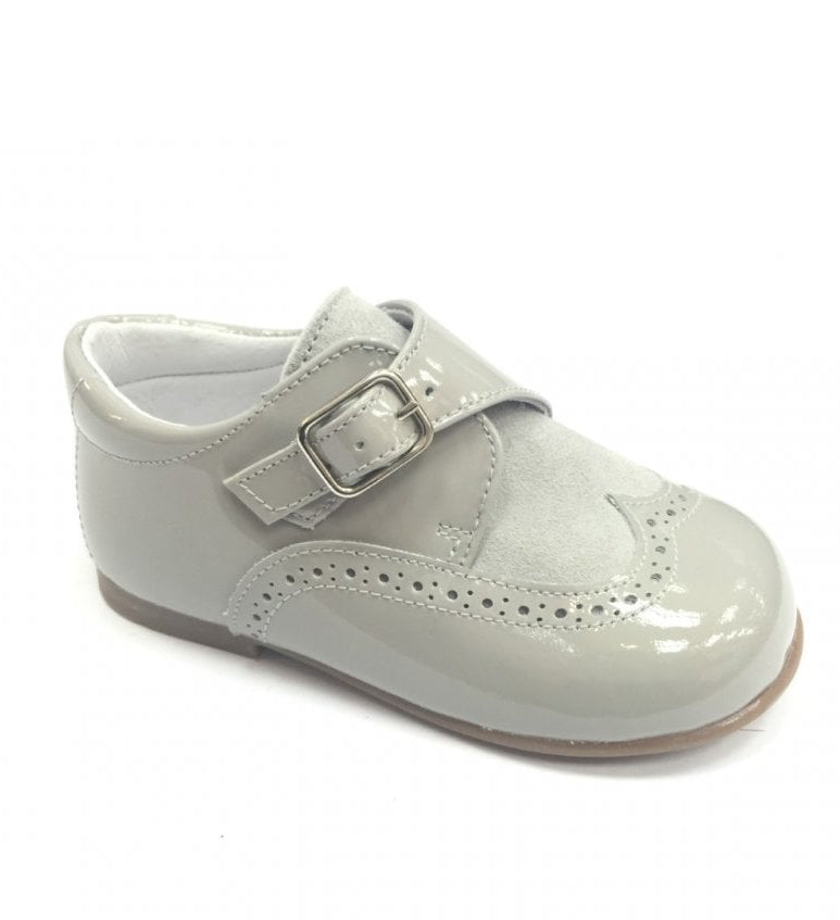 12069 Boys Brogue Buckle Grey Shoe