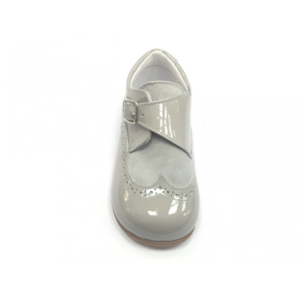 12069 Boys Brogue Buckle Grey Shoe