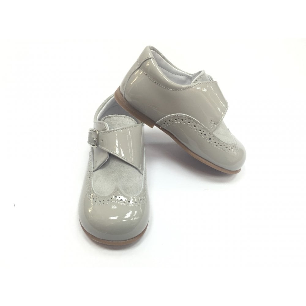 12069 Boys Brogue Buckle Grey Shoe