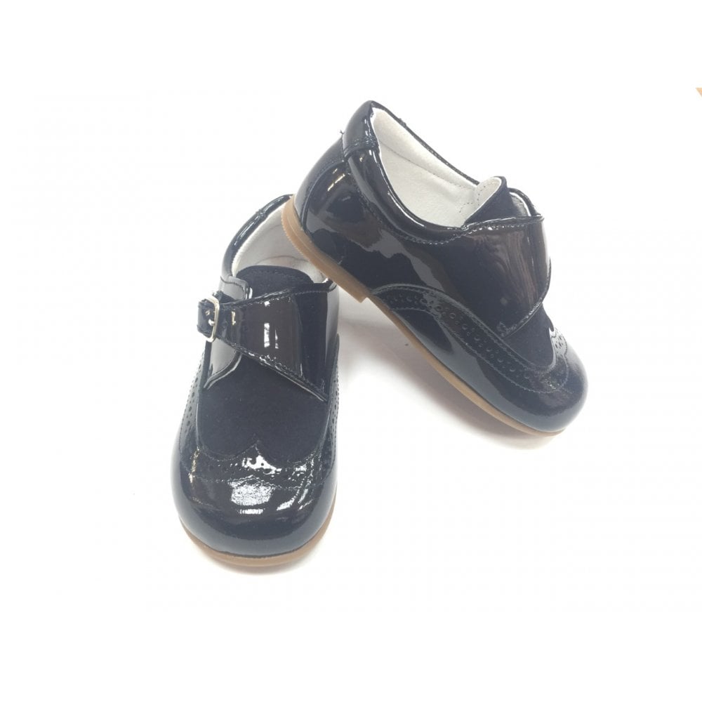 12069 Boys Brogue Buckle Navy Shoe