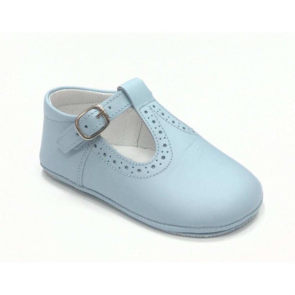 161002 Baby Blue Leather T-Bar Shoe