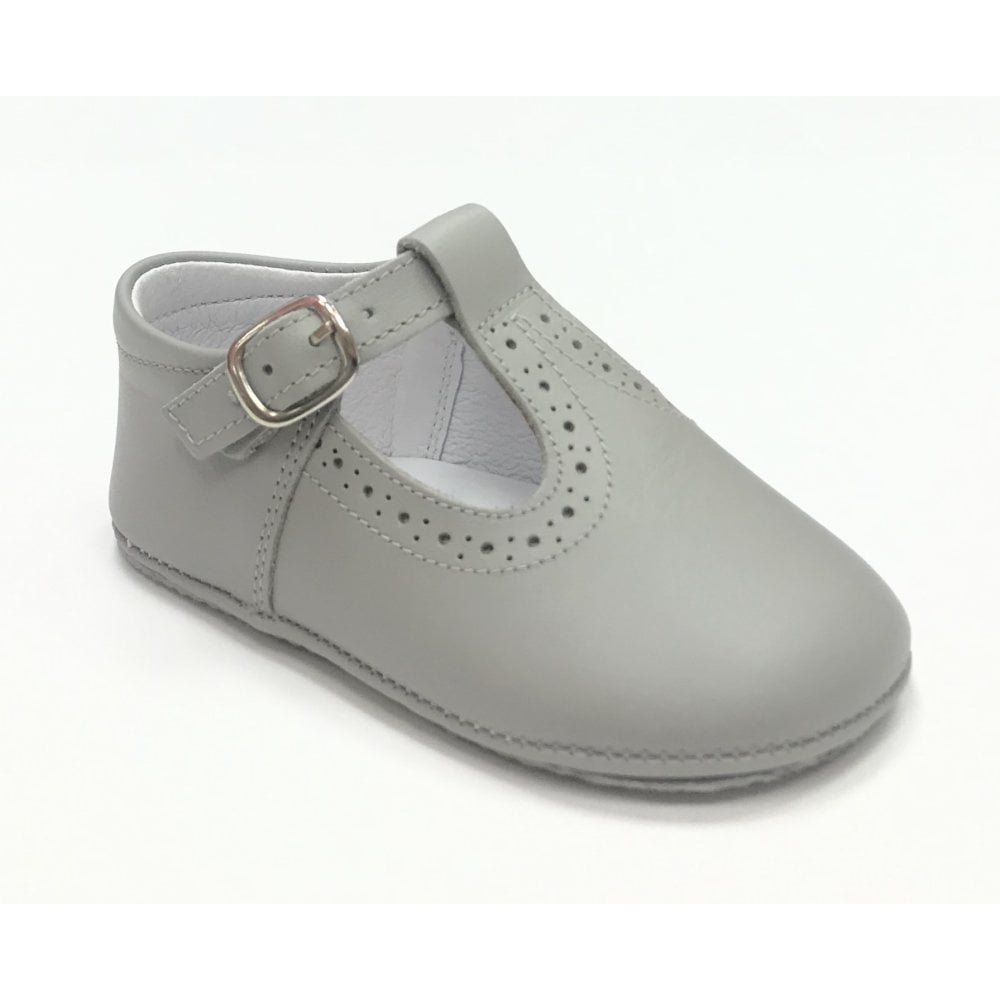 161002 Grey Leather T-Bar Shoe