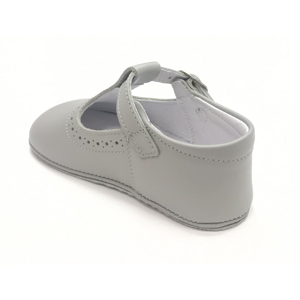 161002 Grey Leather T-Bar Shoe