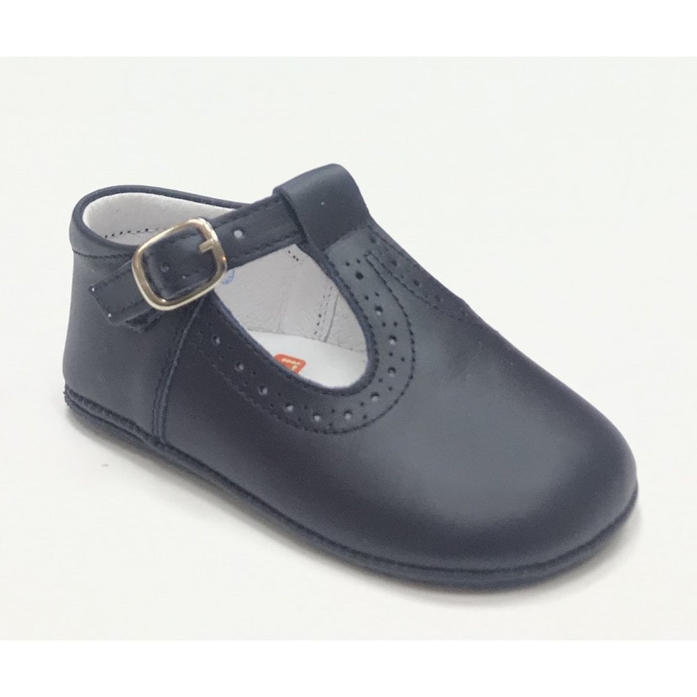 161002 Navy Leather T-Bar Shoe