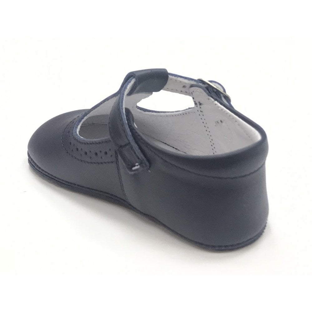 161002 Navy Leather T-Bar Shoe