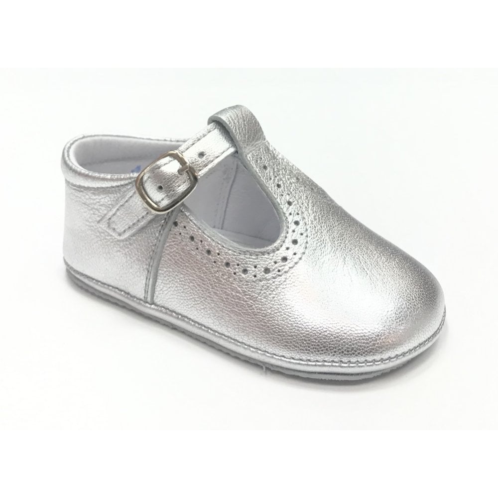 161002 Silver Leather T Bar Shoe