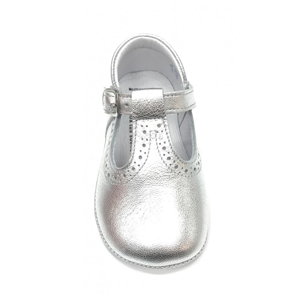 161002 Silver Leather T Bar Shoe