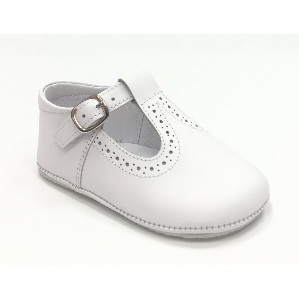 161002 White Leather T-Bar Shoe