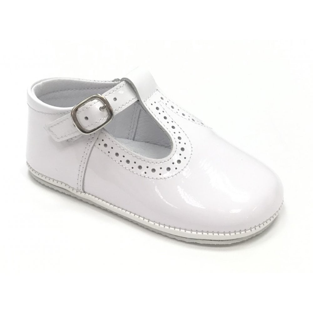 161002 White Patent T-Bar Shoe