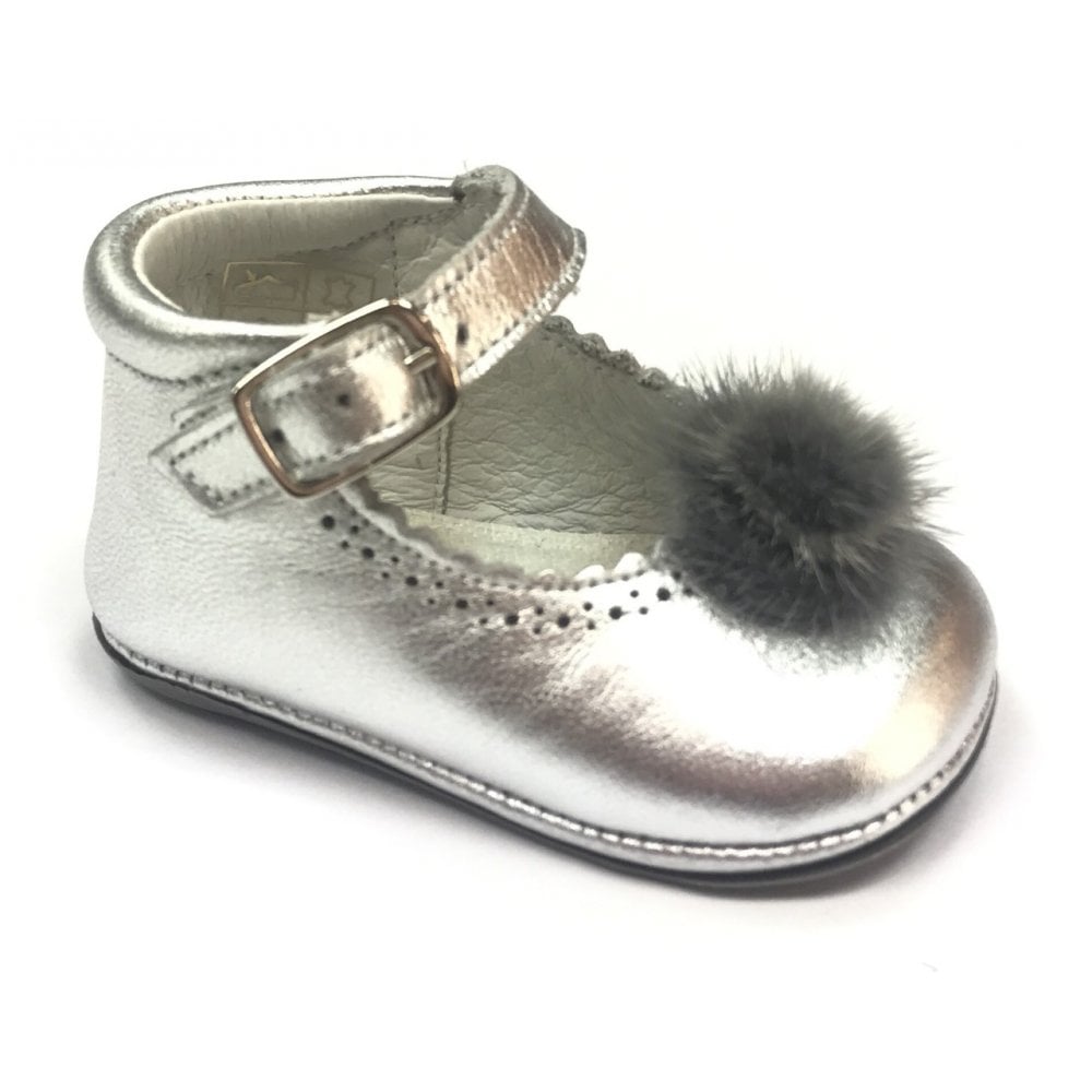 172009 Silver Pompom Pram Shoe