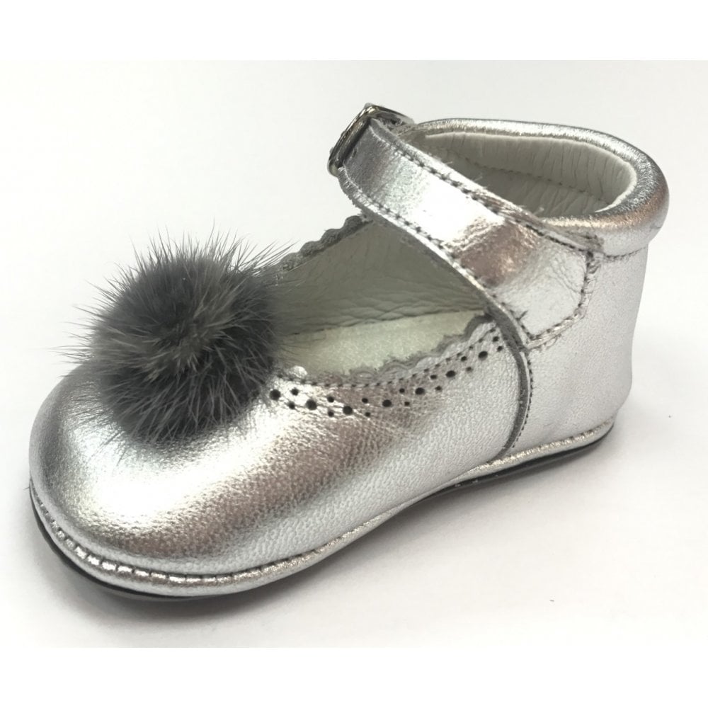 172009 Silver Pompom Pram Shoe