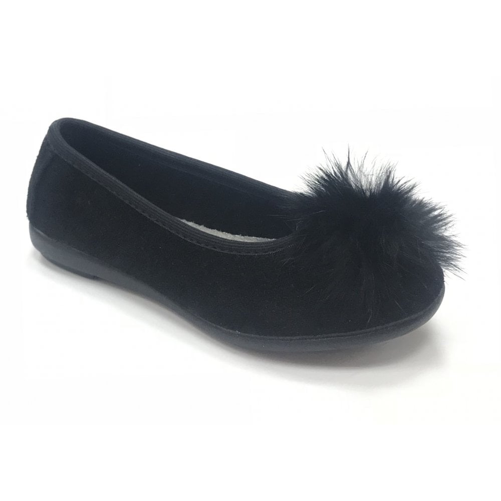 2405-070 Blk Suede Pom Pump