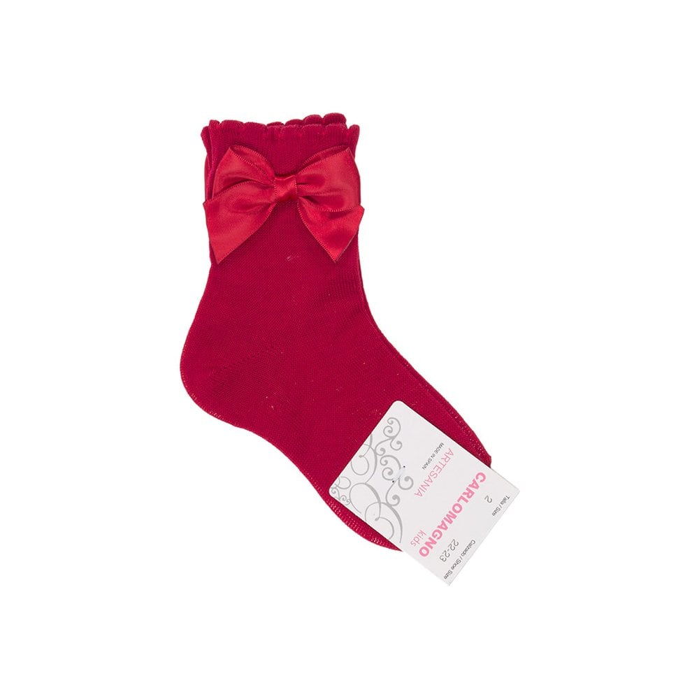 2849 Short Ribbon Bow Socks Red