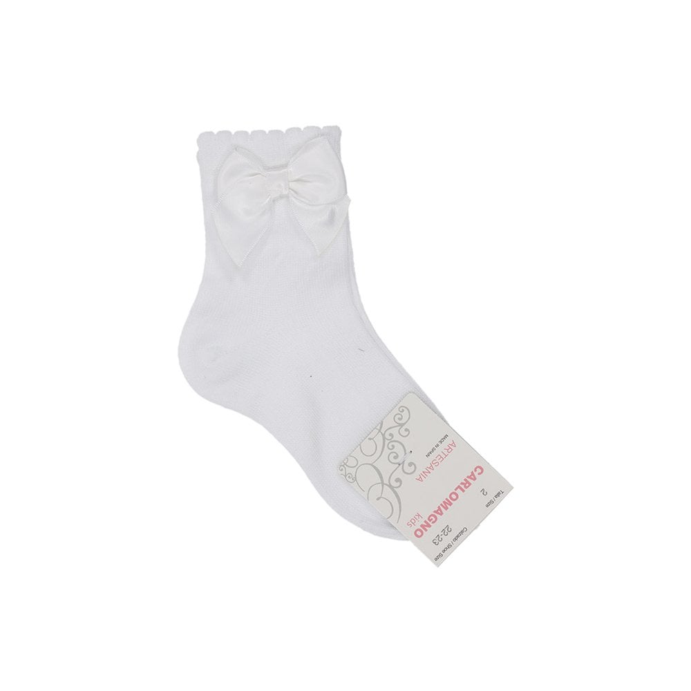 2849 Short Ribbon Bow Socks White
