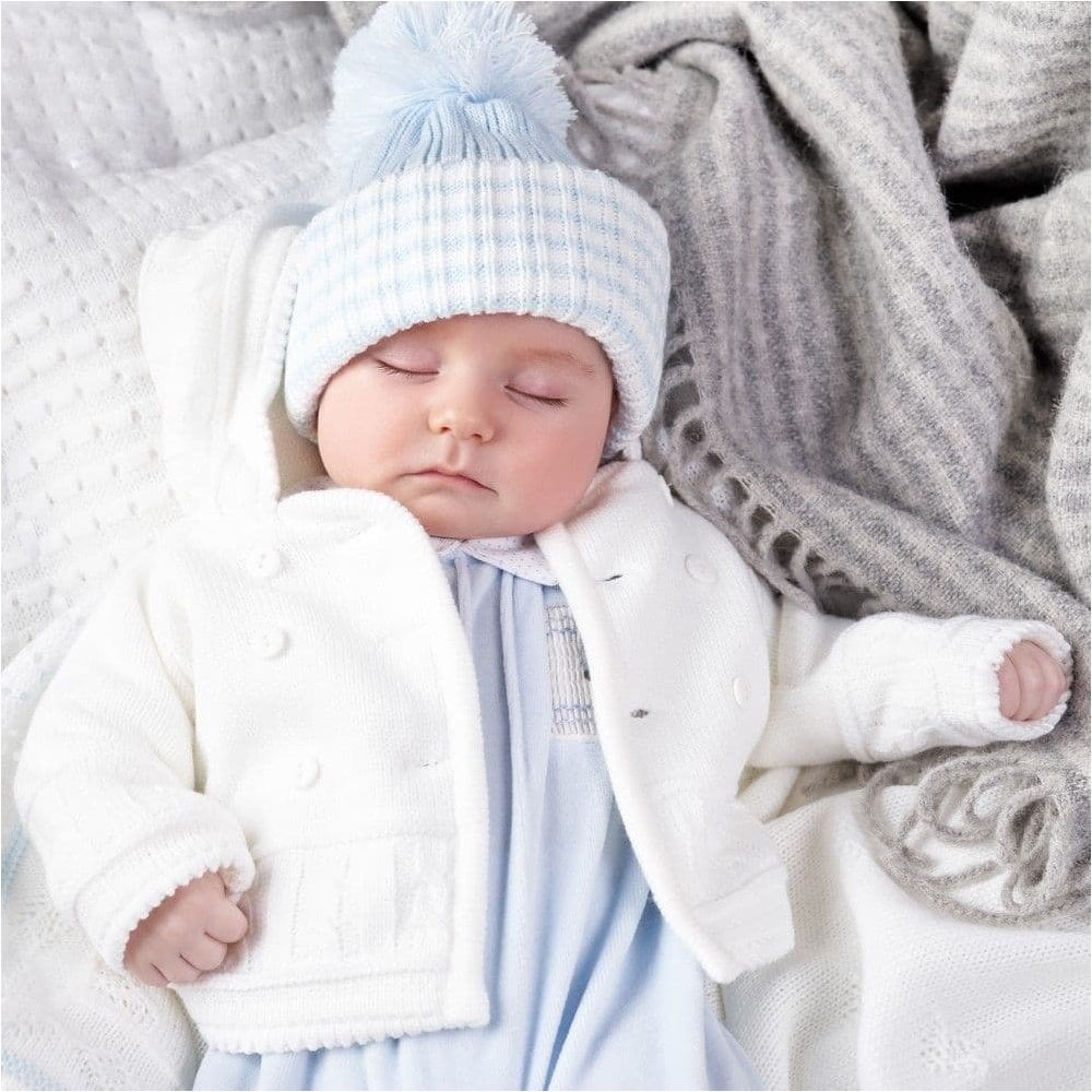 A1570 White Knitted Baby Jacket With Hood