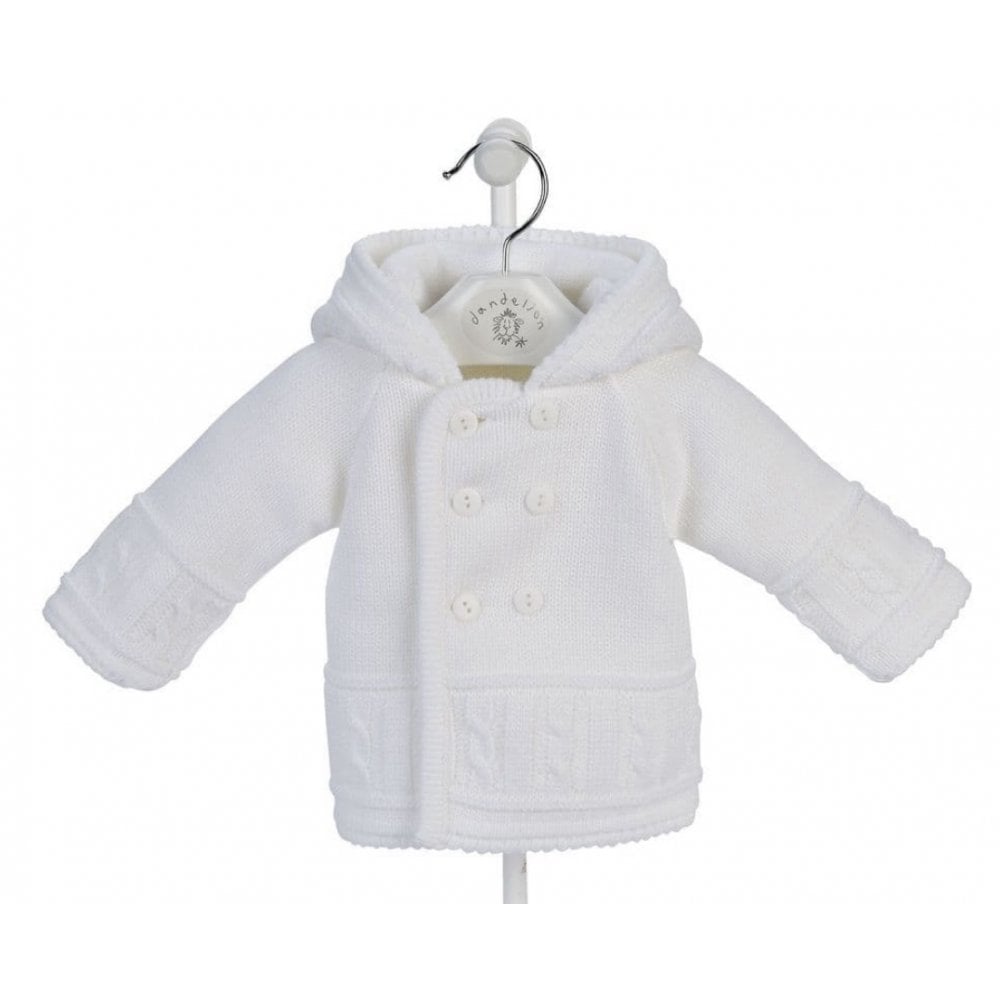 A1570 White Knitted Baby Jacket With Hood