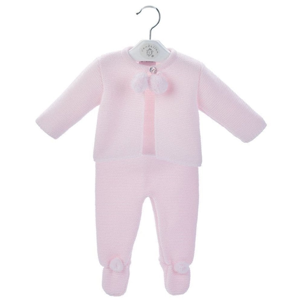A2563 Pink knitted Pom Pom Jacket & Legging Set