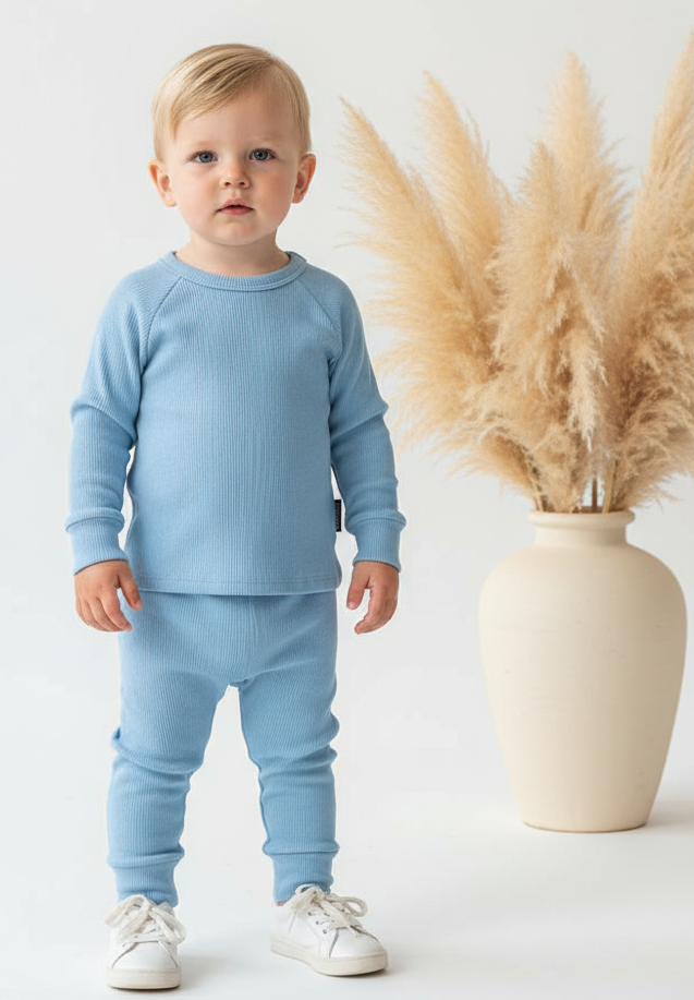 Cribstar Ribbed Lounge Set Baby Blue