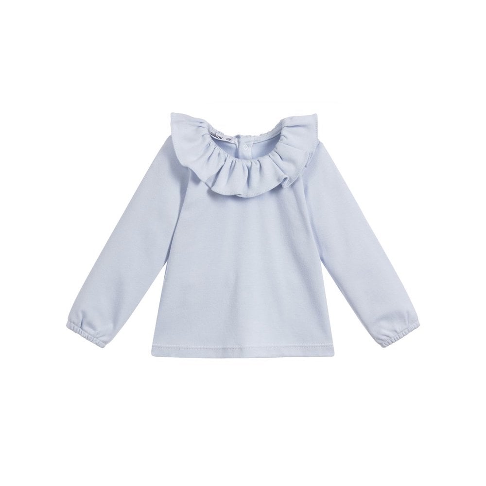 81117 blue frill neck top