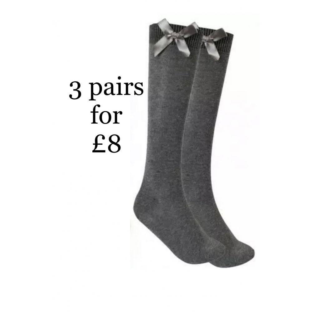 Ribbon Bow School Socks  Grey