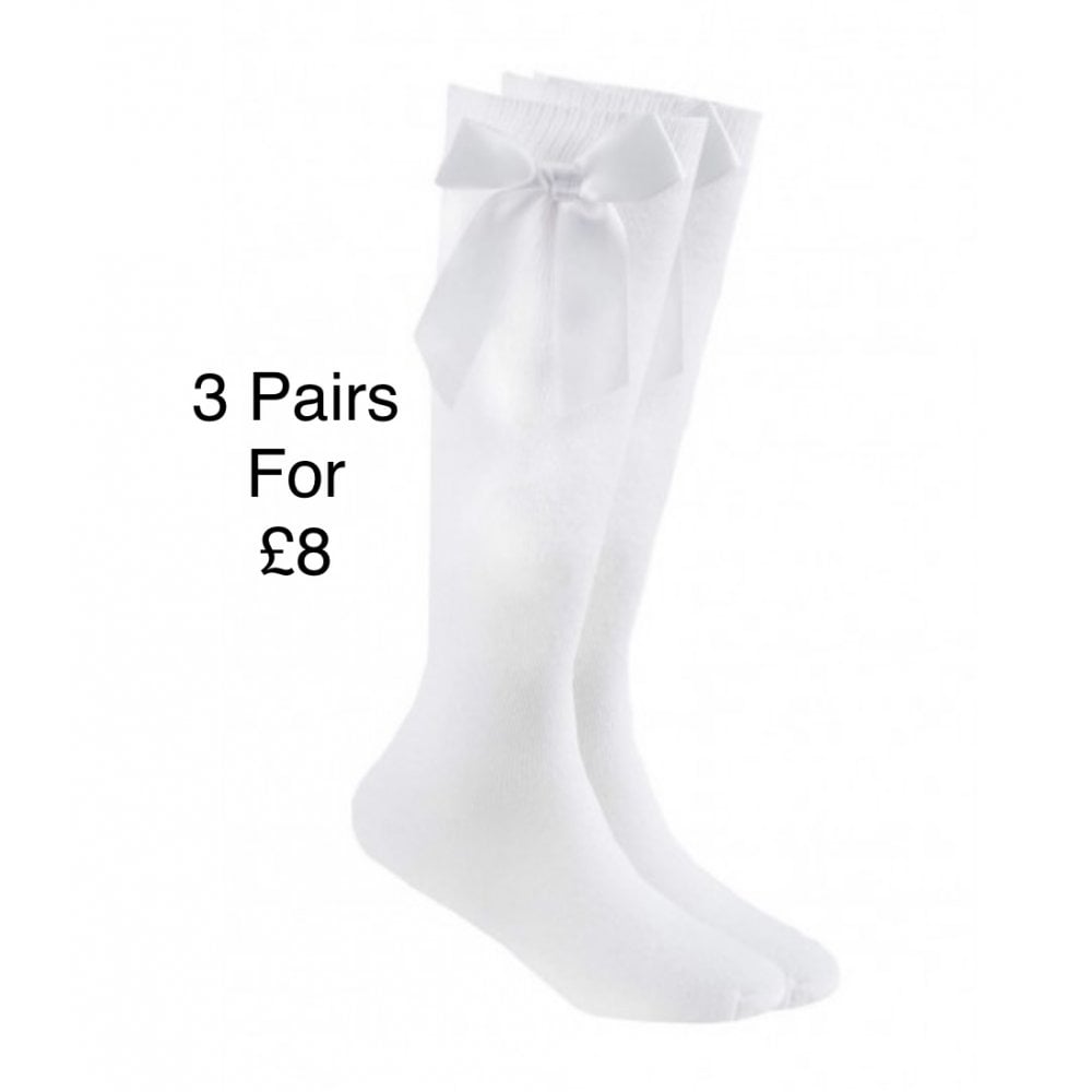 Ribbon Bow School Socks White