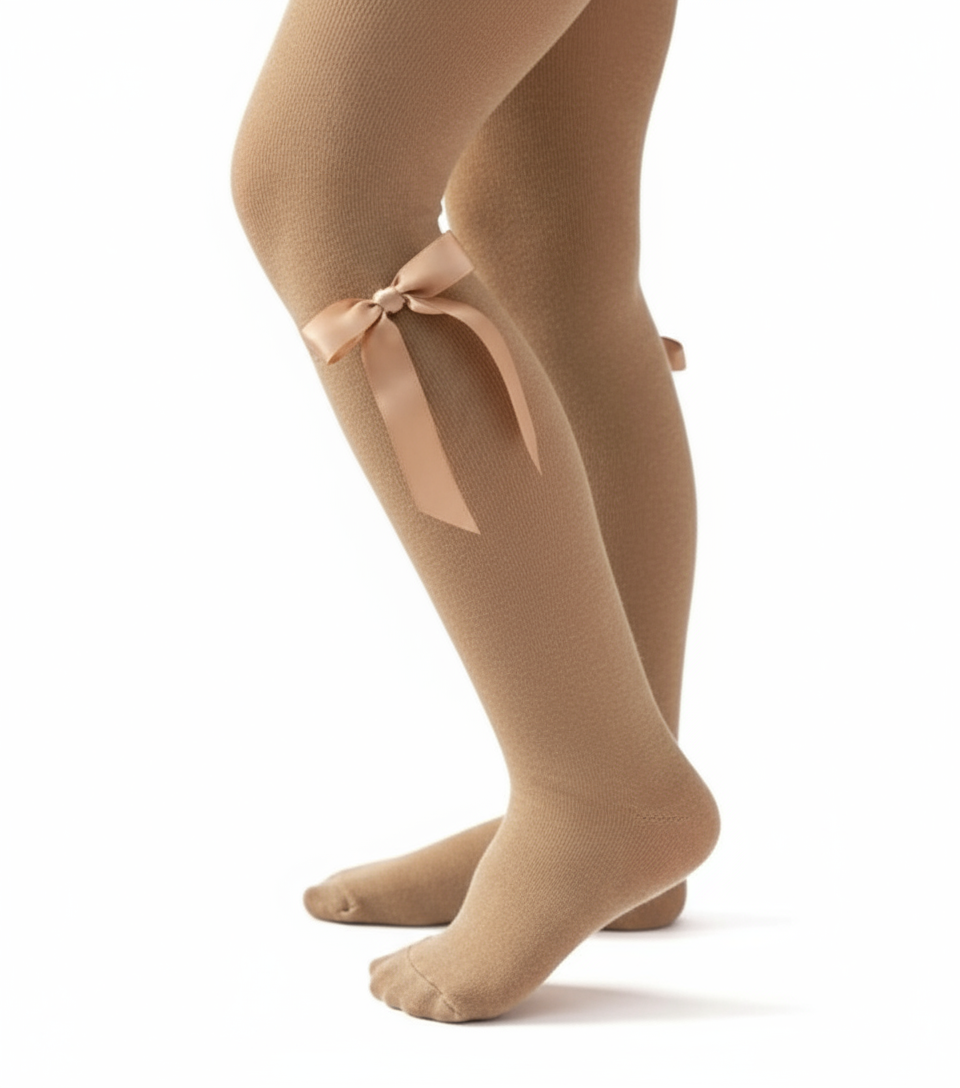 UKSAT Girls Camel Ribbon Bow Tights