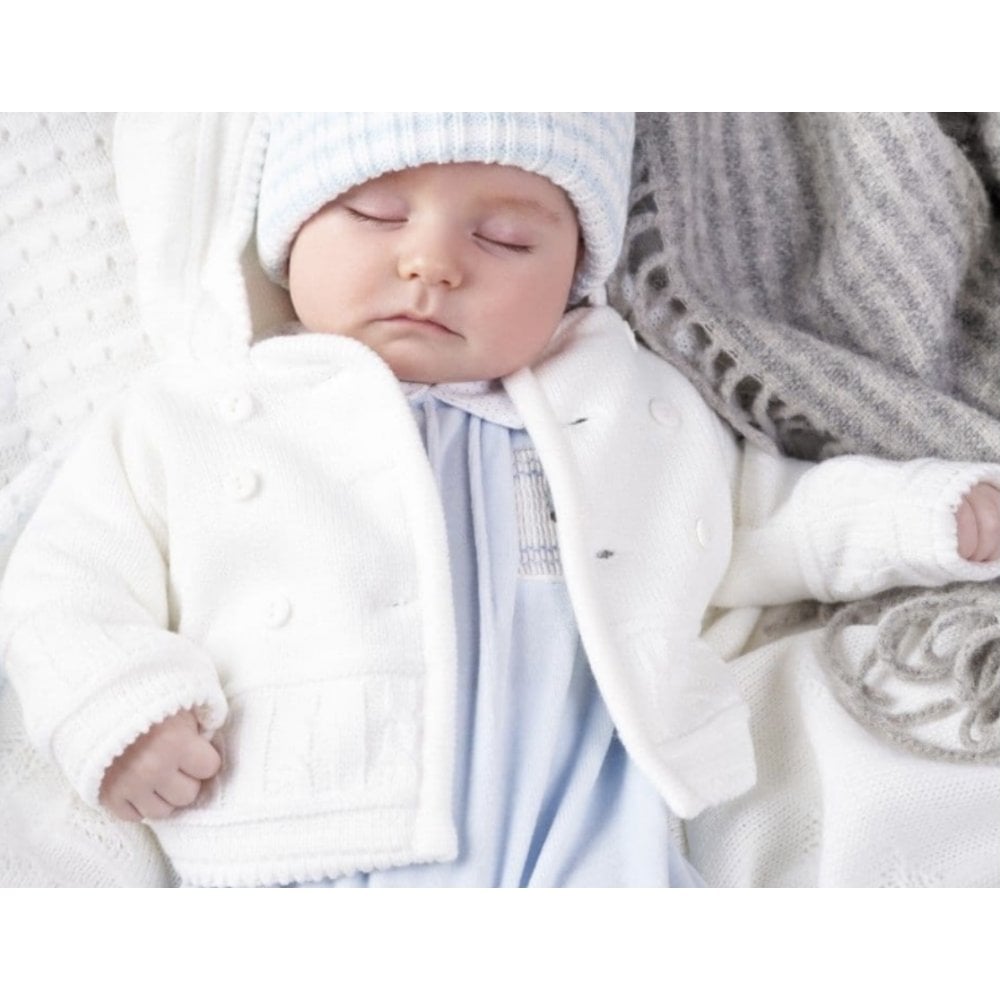 A1570 White Knitted Baby Jacket With Hood