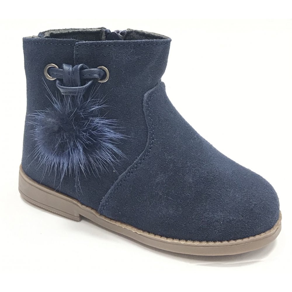 A2644 Navy Seude Pom Pom Boot