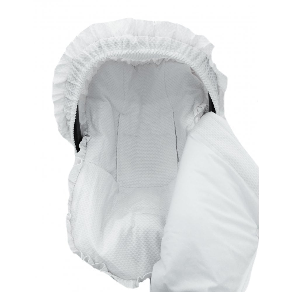 Chari Plain White Car Seat Liner, Muff and Hood
