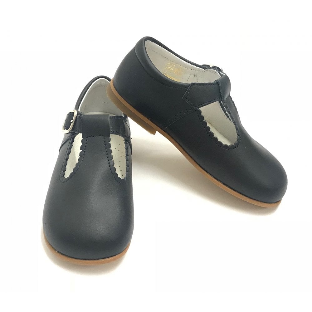 E71747 Andanines Buckle T-Bar Shoe Navy Leather