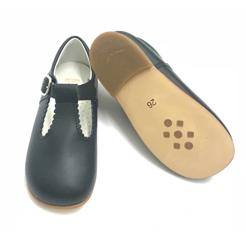 E71747 Andanines Buckle T-Bar Shoe Navy Leather