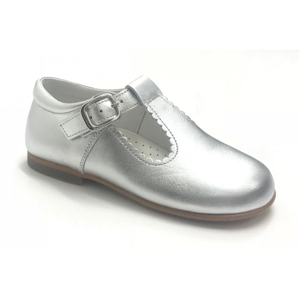 E71747 Andanines Buckle T-Bar Shoe Silver Leather