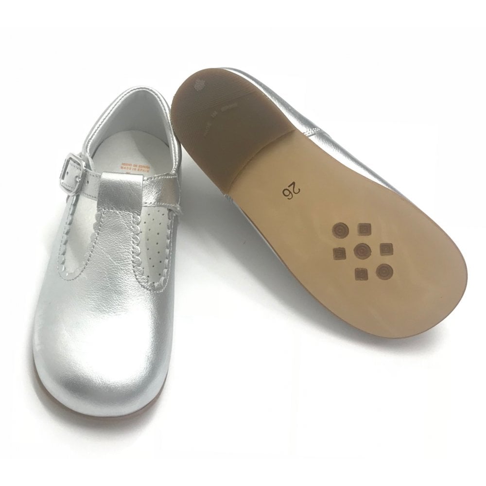 E71747 Andanines Buckle T-Bar Shoe Silver Leather